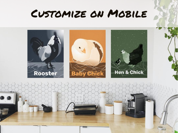 Create customized wall decor to match your kitchen color scheme using your mobile phone. You can expect unique kitchen wall art as canvas or poster print. 