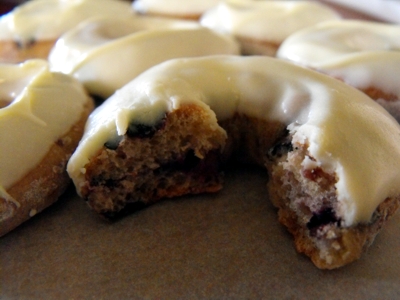 Baked blueberry doughnut with white chocolate icing