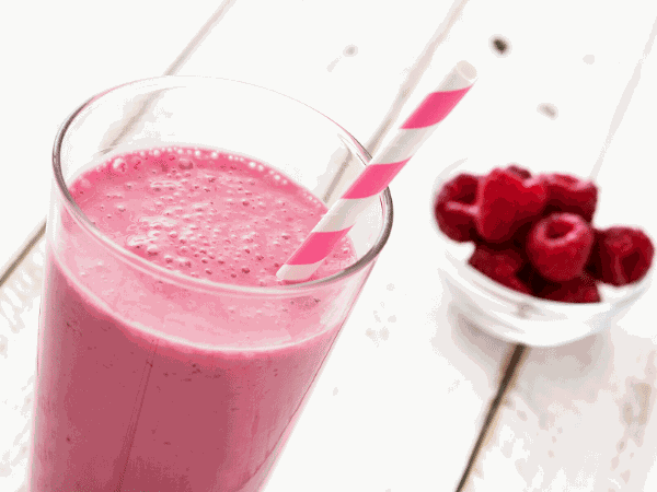 The banana and raspberry smoothie recipe amounts are one serving. Add more fruit and liquid to increase it easily. Choose frozen fruit for a summer treat.