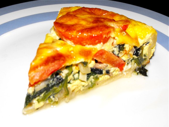 The tomato mushroom spinach quiche recipe is a quicker variation in using these three vegetables than the vegetarian lasagna. 