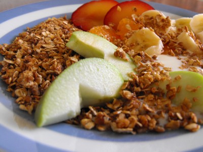 Oats toasted with yoghurt and fruits