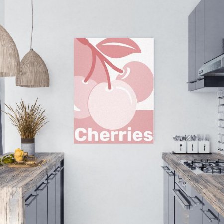 cherry canvas print, pinkish white kitchen wall decor in grey kitchen