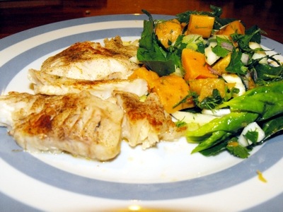 hoki with kumara salad