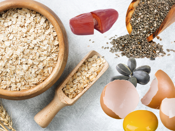 Oats, dates, seeds, raw eggs are ingredients to add to a smoothie to replace a meal