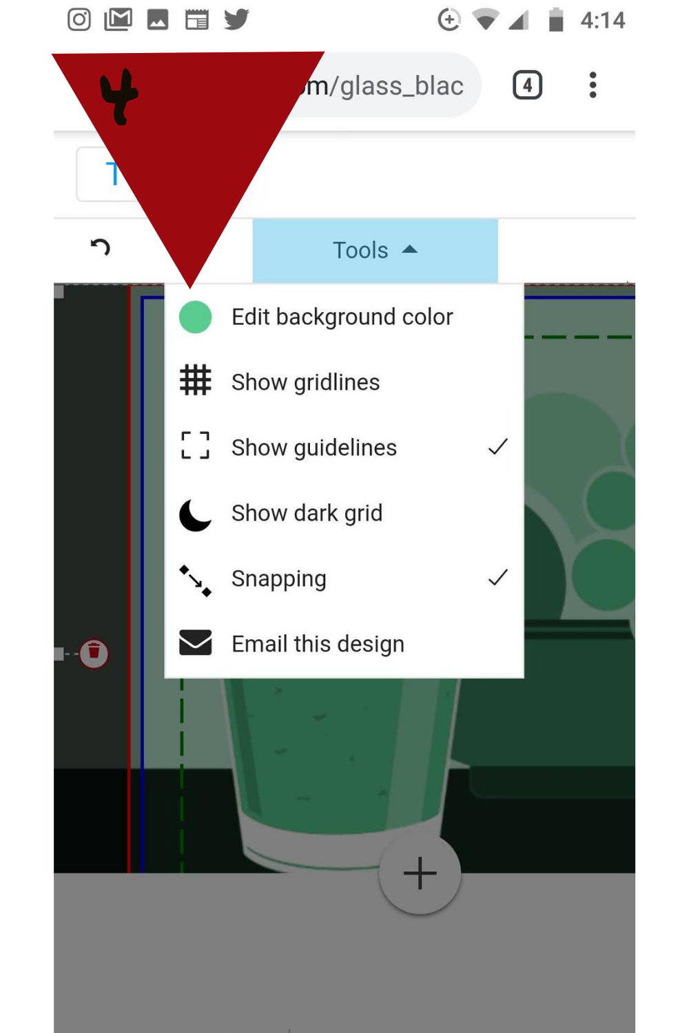 Step 4: Clicking the colored dot at the top of the menu brings you to the menu to manipulate the background color.