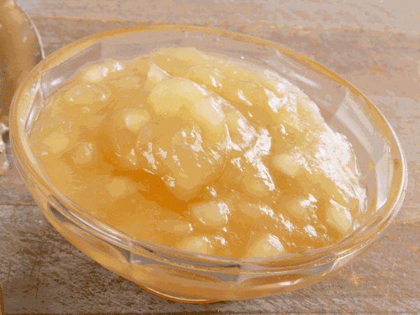 The apple sauce recipe makes a delicious dessert along with whipped cream or served on top of vanilla ice. It also is perfect to use as filling for a sweet pie.