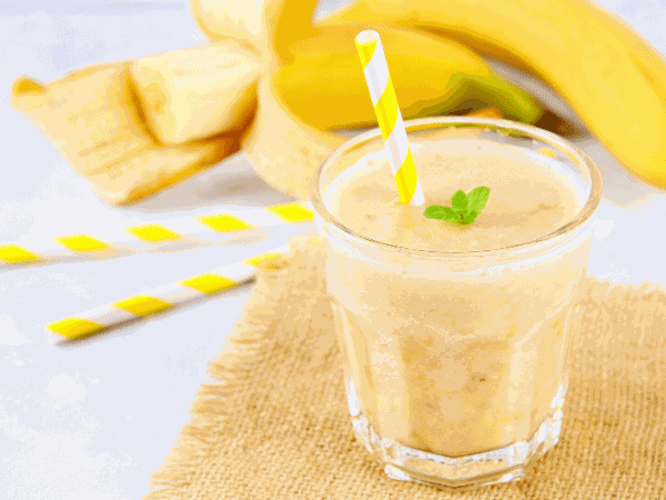 The banana smoothie recipe for kids makes one serving and is easy to increase by adding additional fruit and almond milk.