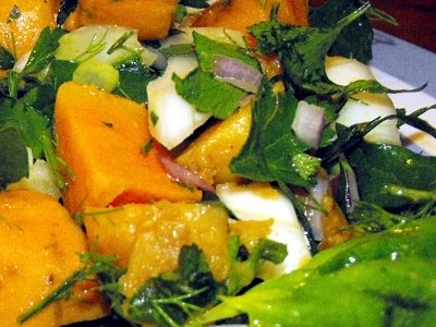 This sweet potato salad recipe (kumara salad in New Zealand) makes a complete meal. But, the salad is also perfect as a side dish to an oven-baked fish fillet.